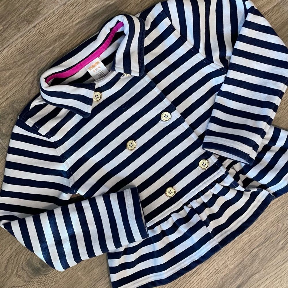 GYMBOREE Girls S(5-6) Double Breasted Striped Jacket with Ruffle Hem